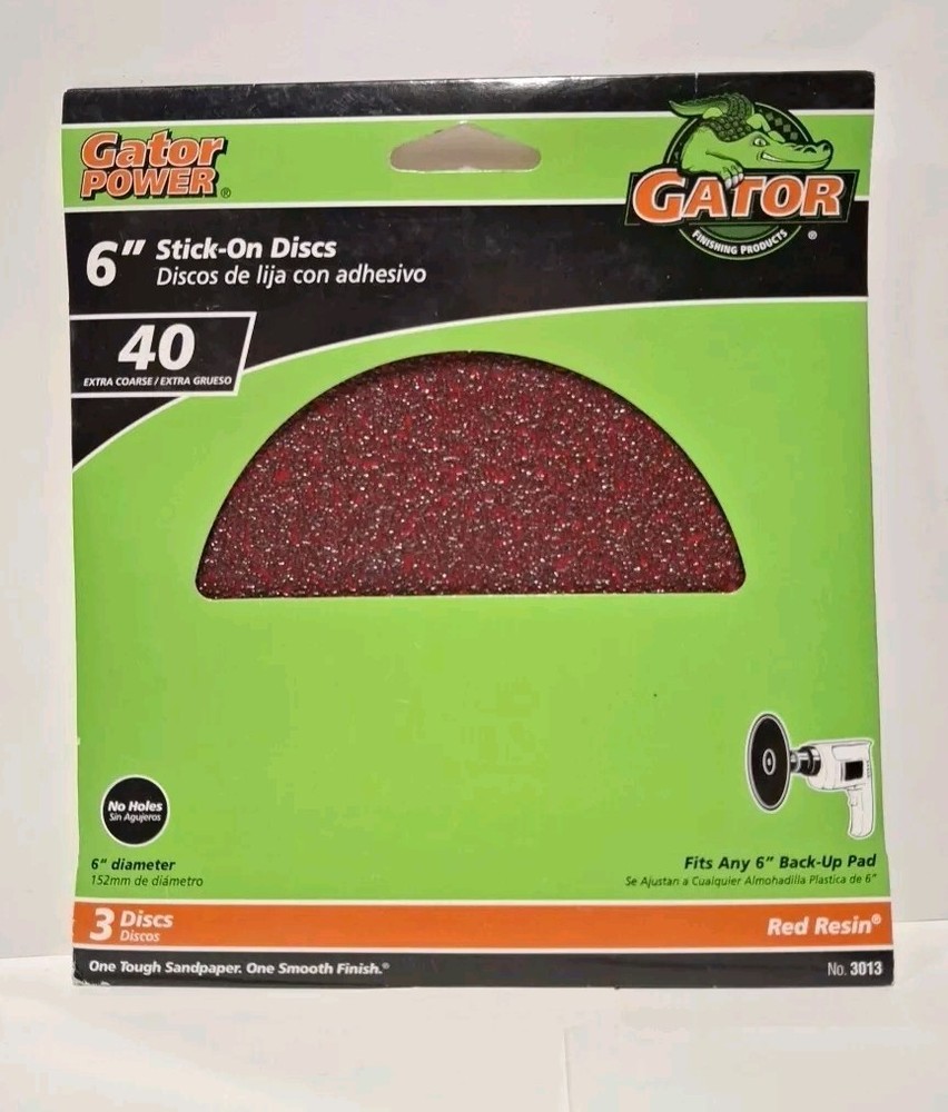 2 Packs Gator 6” Stick On  Sanding Discs 40 Grit (3 Discs Per Pack) #3013