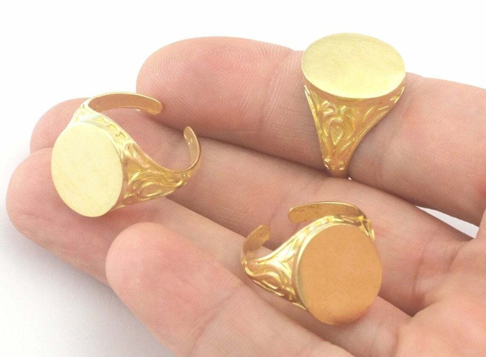 Textured Signet Ring Adjustable Ring Oval Blank - raw brass 6US - 9US 4337