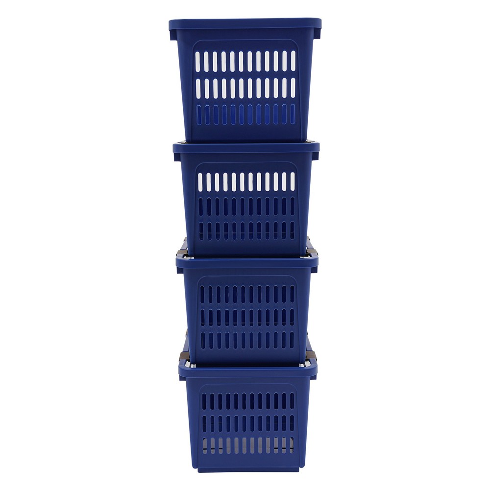 4pcs Fruit Stackable Storage Baskets Blue Pp Odorless Storage Cubes With Rollers