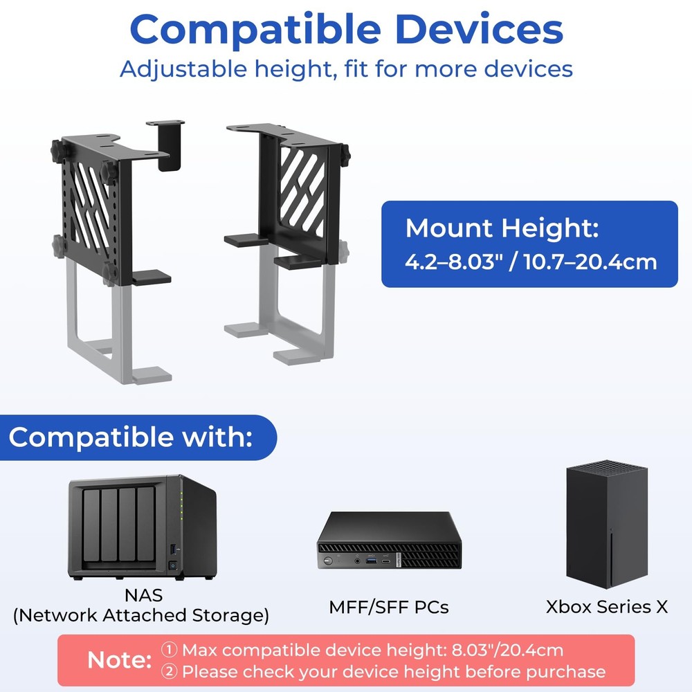 Metal Under Desk Mount for NAS Adjustable Mounting Bracket for Desktop NAS 1/...