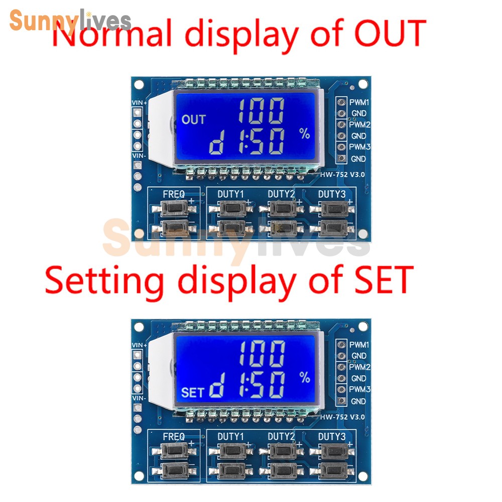 3-Channel Signal Generator PWM Pulse Wave Frequency Duty Cycle Adjustable Module