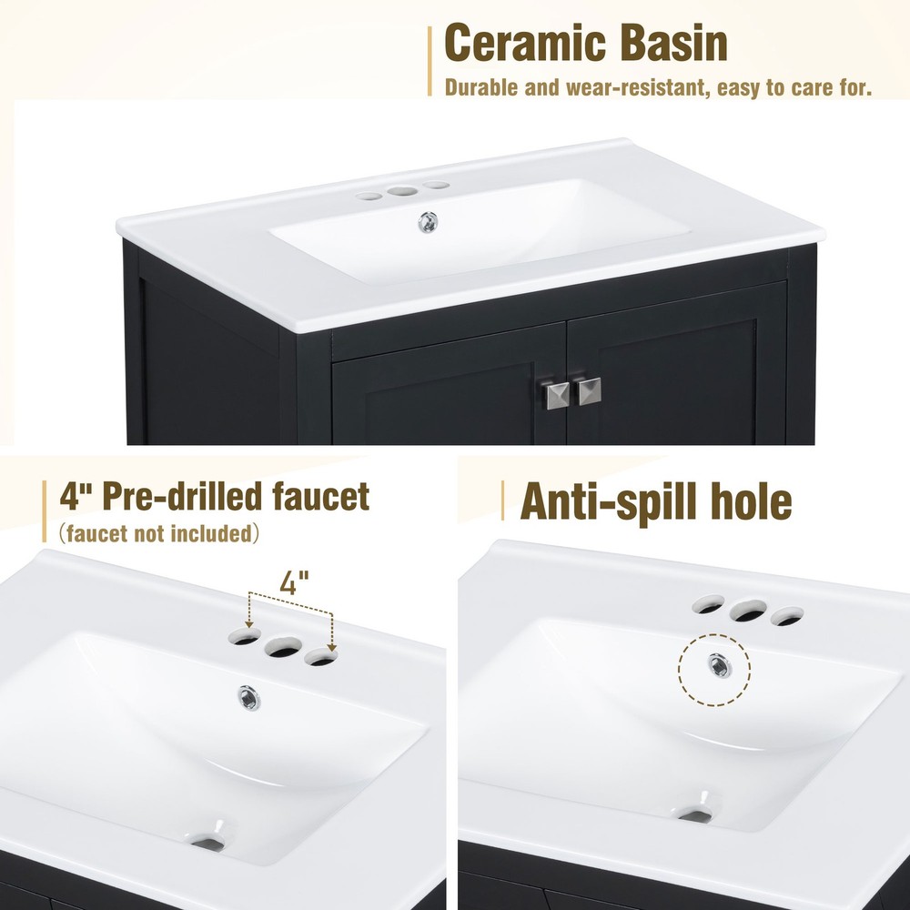 60" Black Bathroom Vanity Set with Double Vanities , Double Ceramic Sinks, Sto
