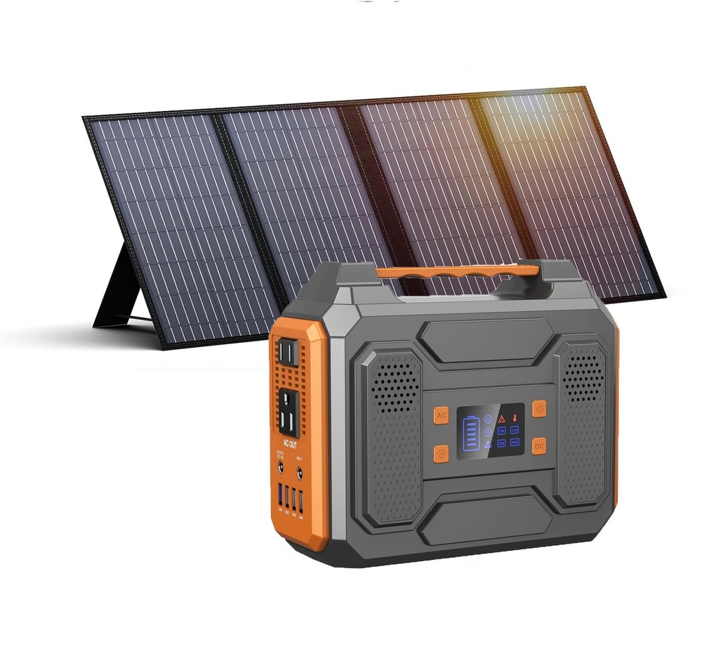 300W Portable Power Station Backup Battery Solar Generator with 60W Solar Panel