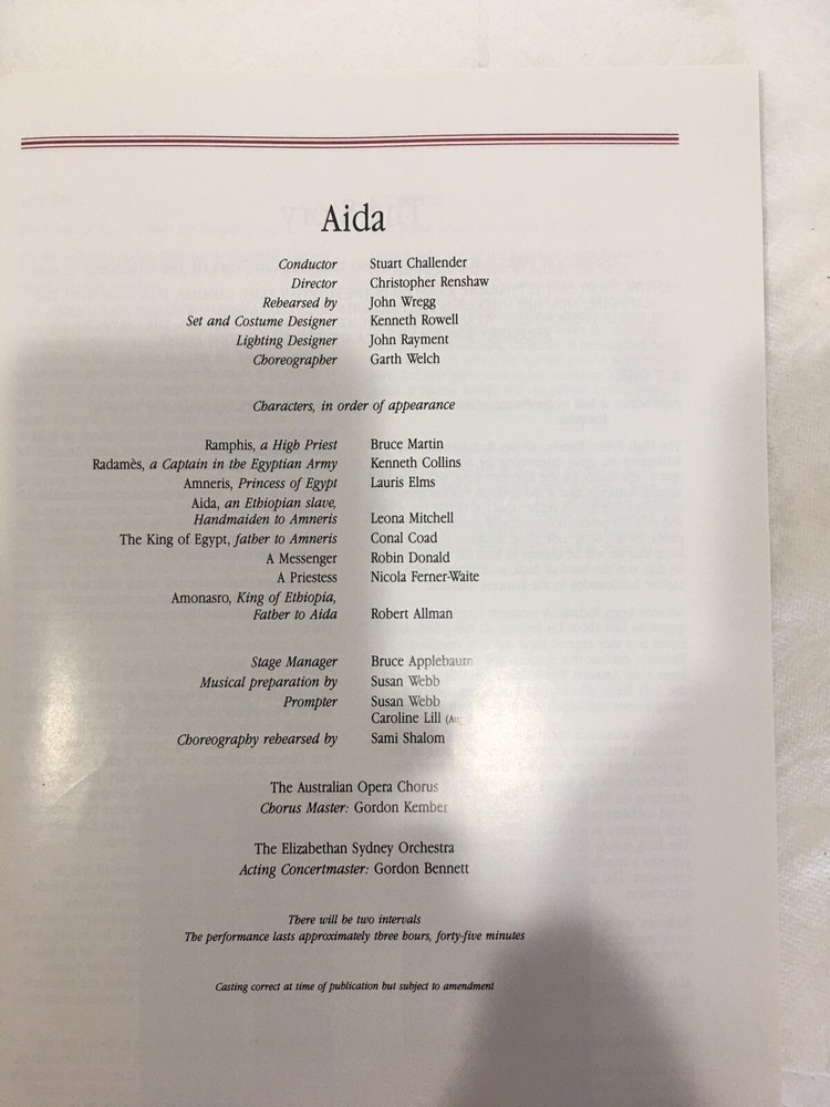 The Australian Opera Aida 1986 Program