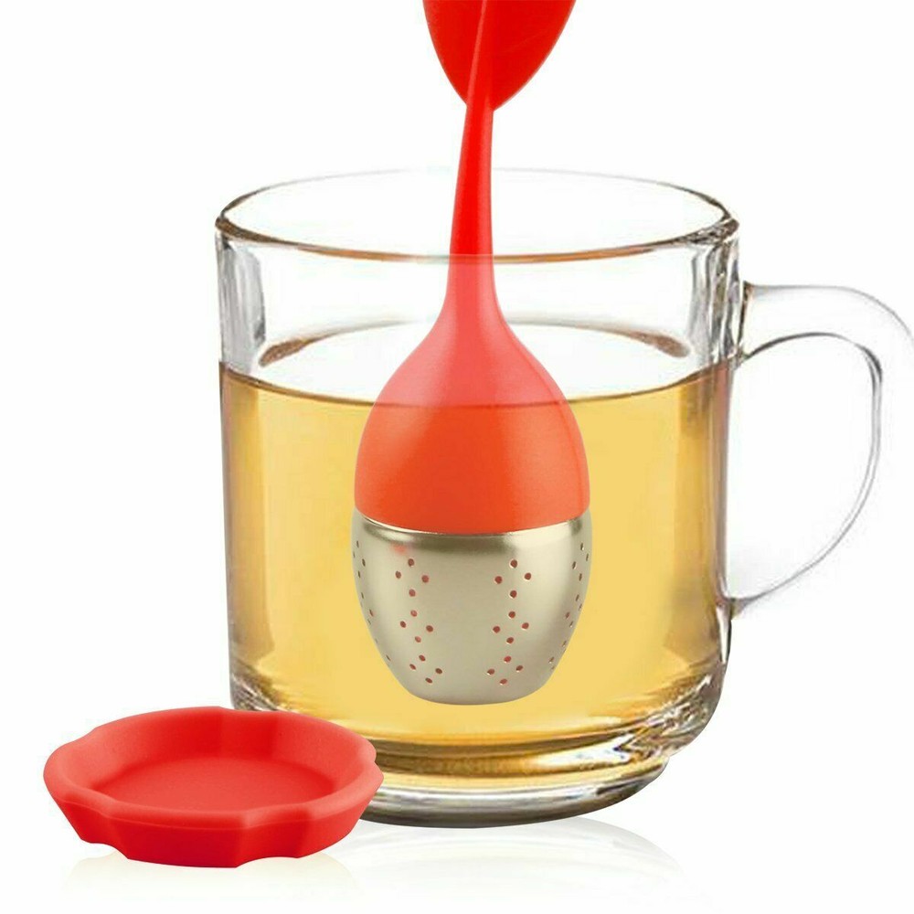 Silicone Tea Infuser Loose Floating Leaf Filter Strainer Stainless Steel - Red