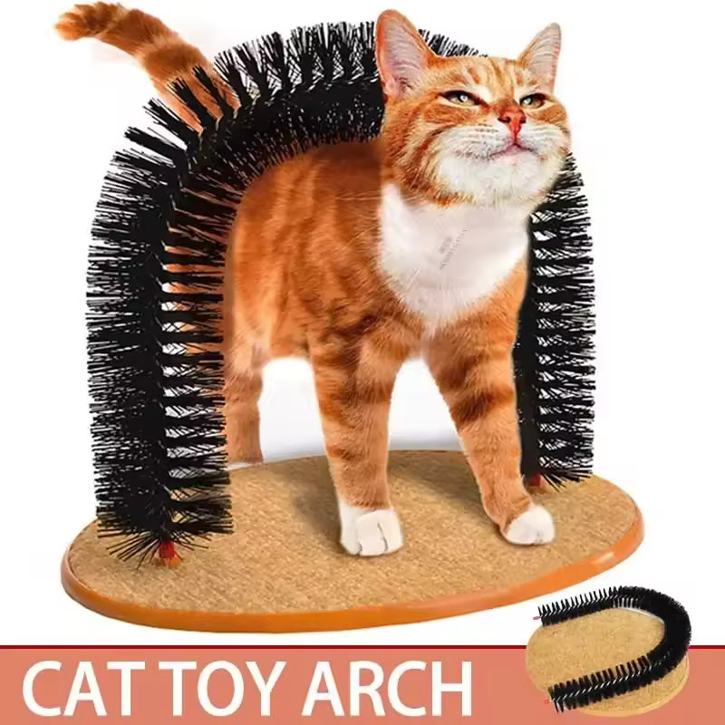 Cat Self Grooming Arch Brush w/ Scratching Pad Interactive Toy
