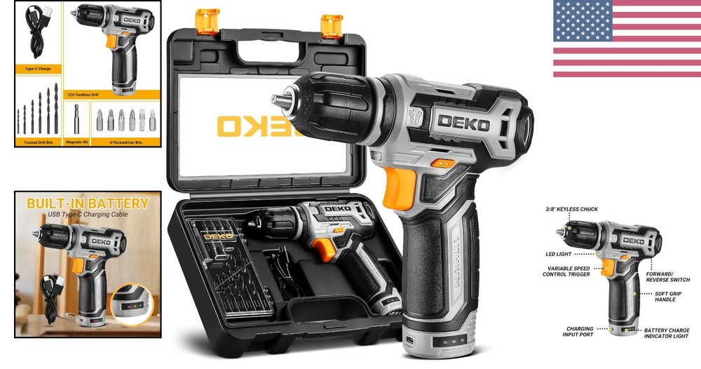 Lightweight 12V Cordless Drill with 13-Pc Accessories - Perfect for DIY Projects