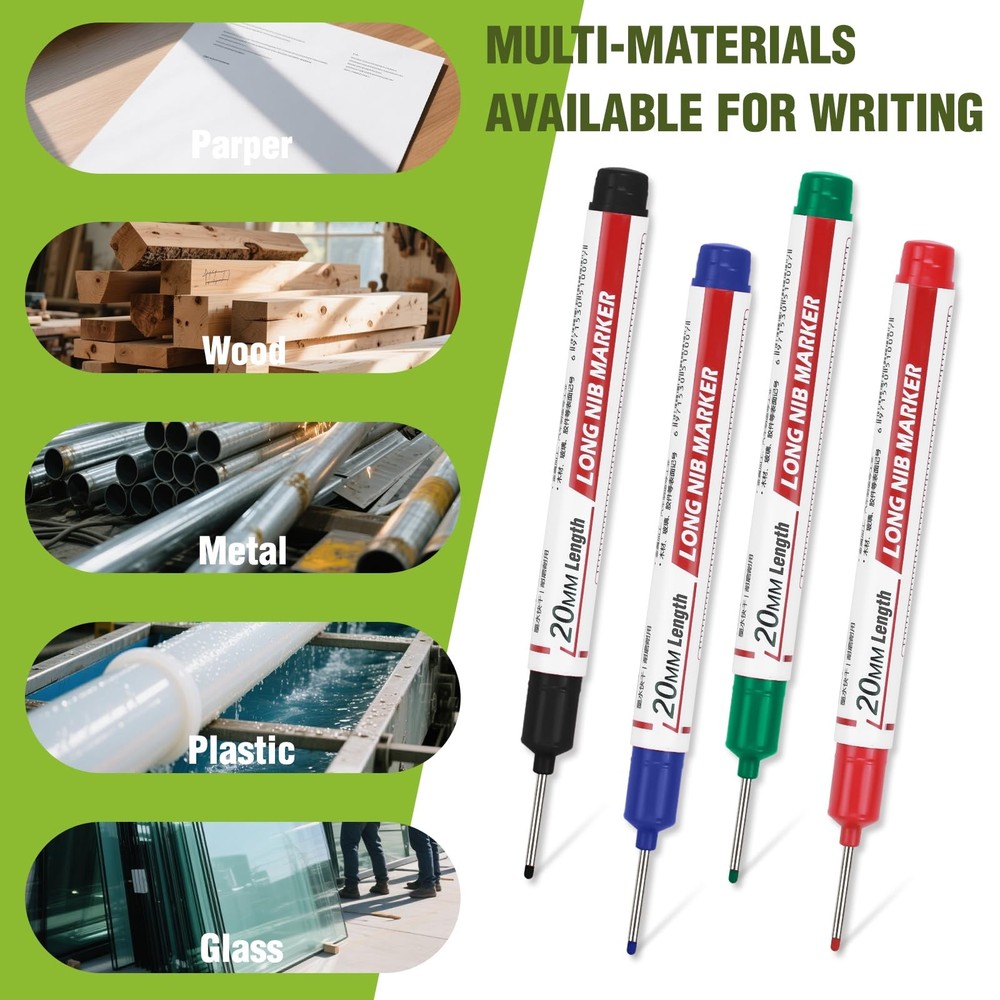 8pcs Long Nib Marker, Long Head Deep Hole Marker Pens, Waterproof Constructio...