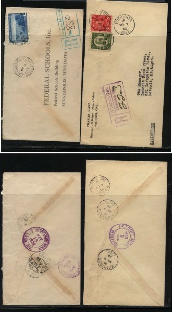 Canada  2  registered  covers   to  US    MS0214