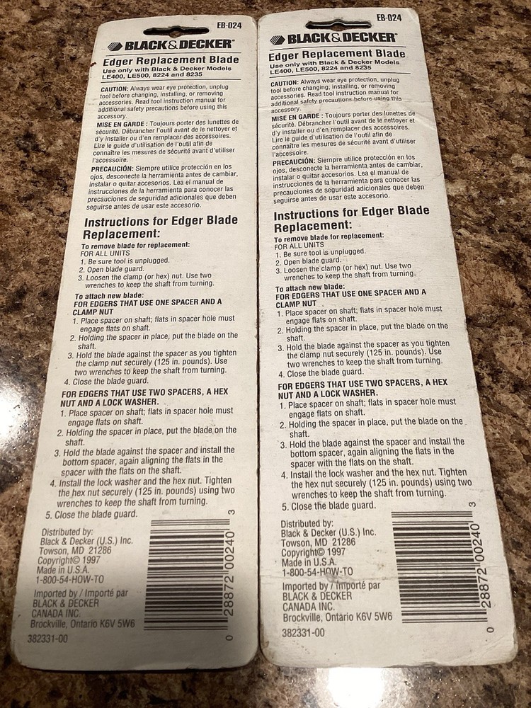 Two BLACK+DECKER EB-024 Edger Replacement Blades