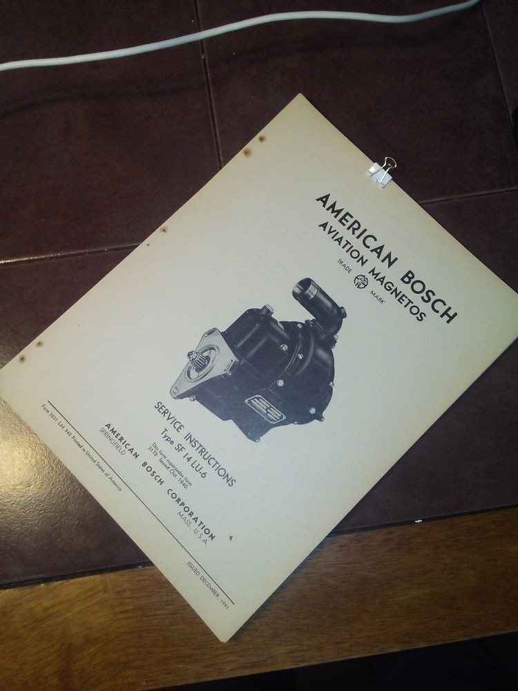 American Bosch Magneto SF14LU-6 Service Instructions Booklet