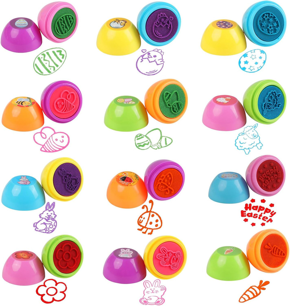 12 PCS Easter Egg Stampers, Easter Egg with Self Inking Stamps for Kids Easter P