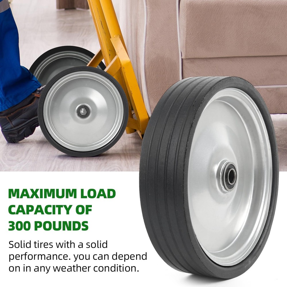 2-Pack 10"x2.5" Flat Free Solid Rubber Tires 10" Solid Wheels for Hand Trucks...