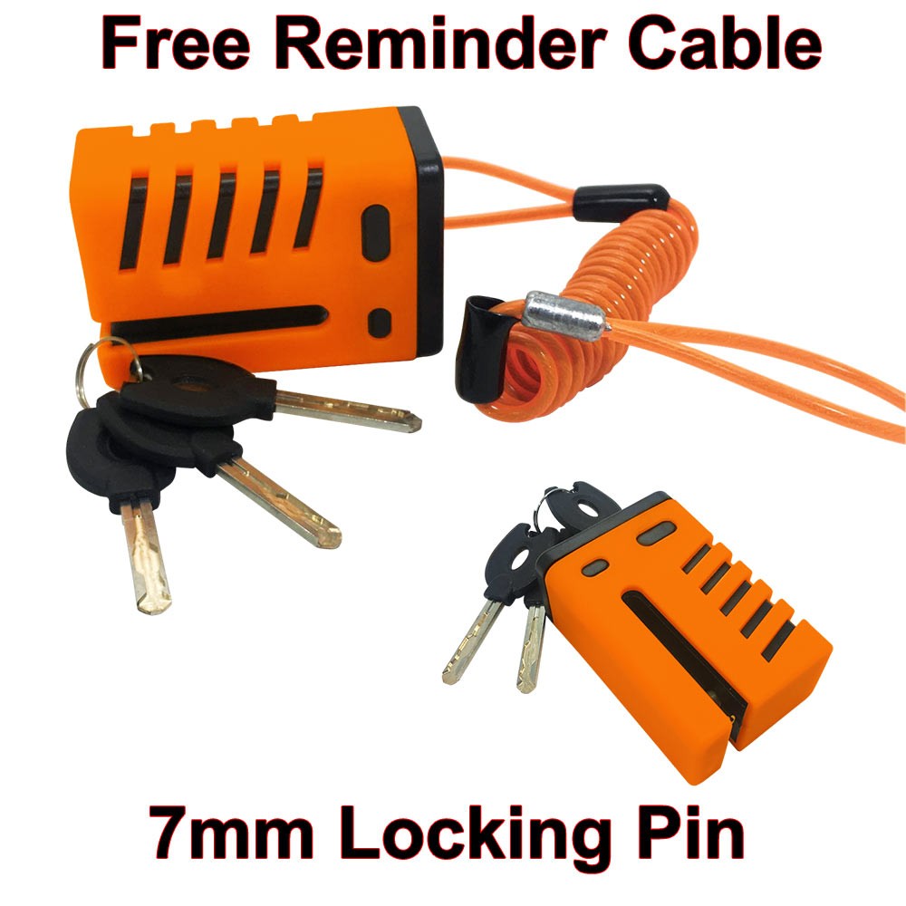 ROCK SOLID RS BLOCK MOTORCYCLE MOTORBIKE DISC LOCK SECURITY FREE REMINDER CABLE