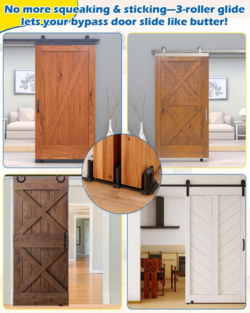 3-Roller Adjustable Sliding Closet Door Floor Guide - 2 Pack, Black