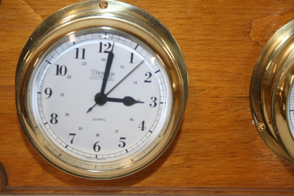 Weems & Plath 8-Day Ship’s Bell Clock & Endurance Barometer Mounted Plaque MINT
