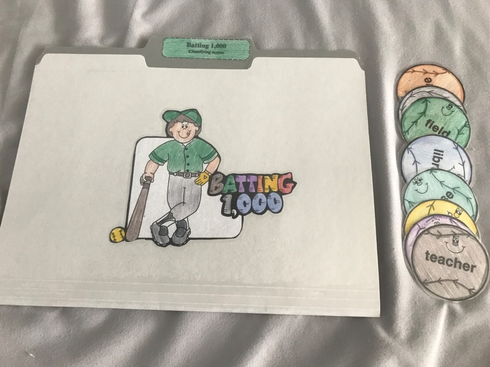 Batting 1,000! Classifying Nouns 1st Grade language arts file folder game
