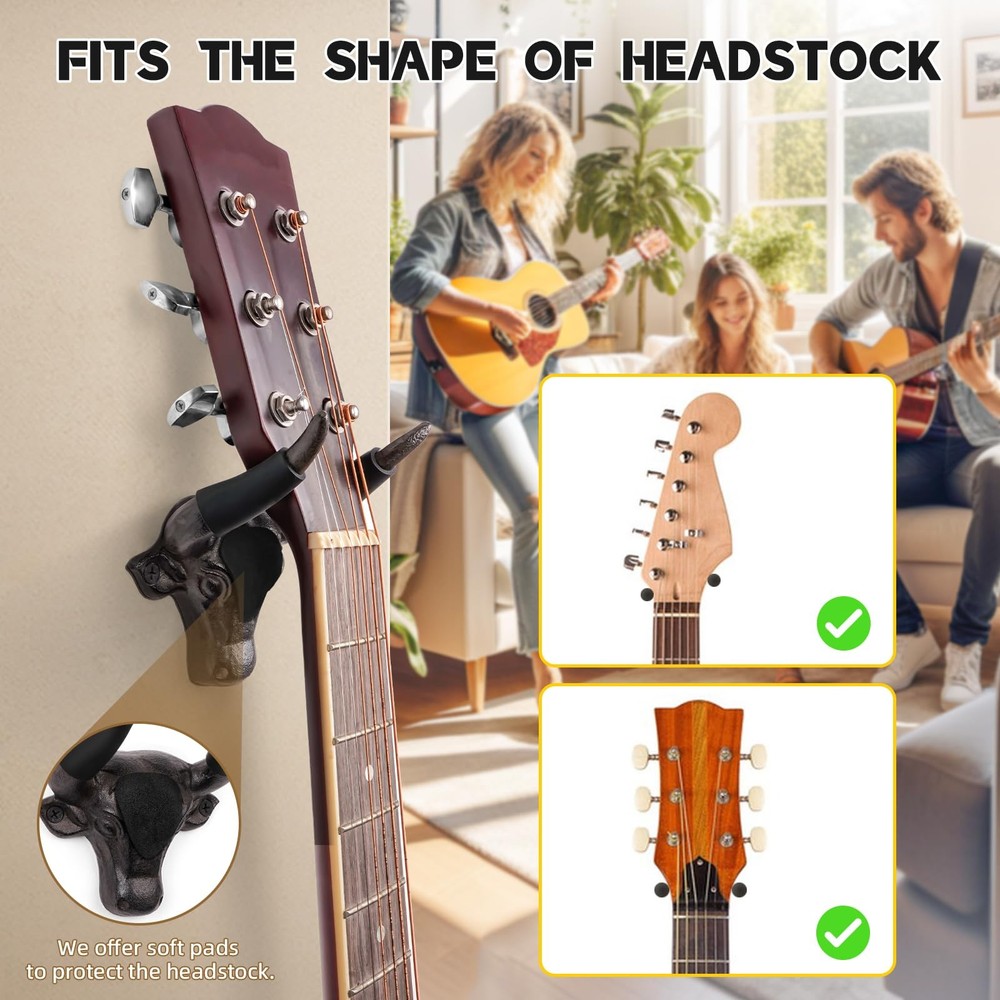 Guitar Wall Mount Hook 2 Pack, Cool Guitar Wall Hanger Cast Iron, Decorative ...