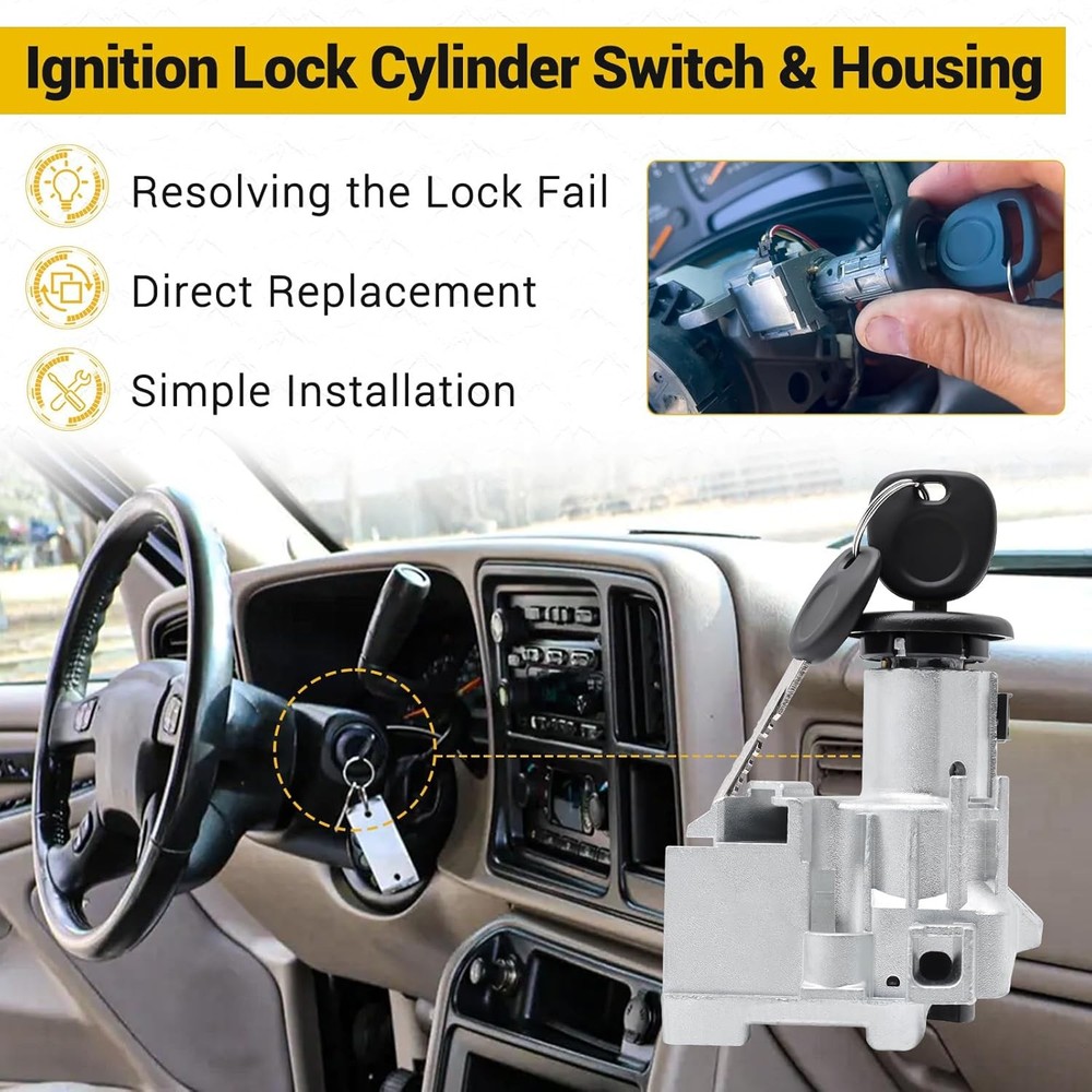 Ignition Switch Lock Cylinder Housing Replacement for Chevy Silverado 1500-3500