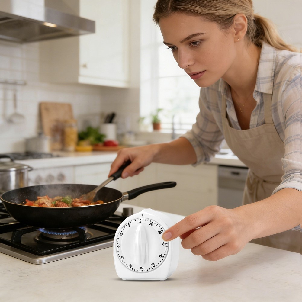 Cooking Timer for Elderly 60-Min Manual Wind Up Countdown Visual Baking