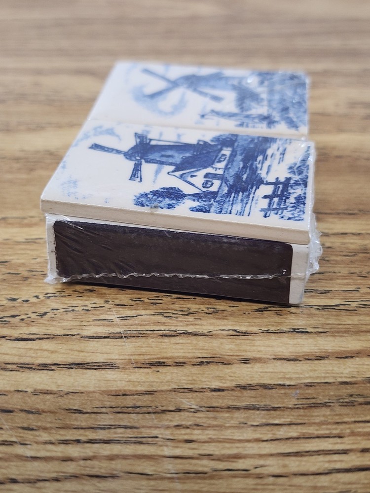 Matchbox Ceramic Decorative Top Blue & White Dutch Windmill
