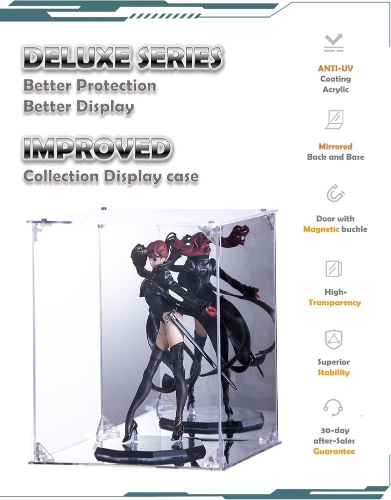 Acrylic Display Case, Mirrored Back and Base, UV Protected, Front Door with M...