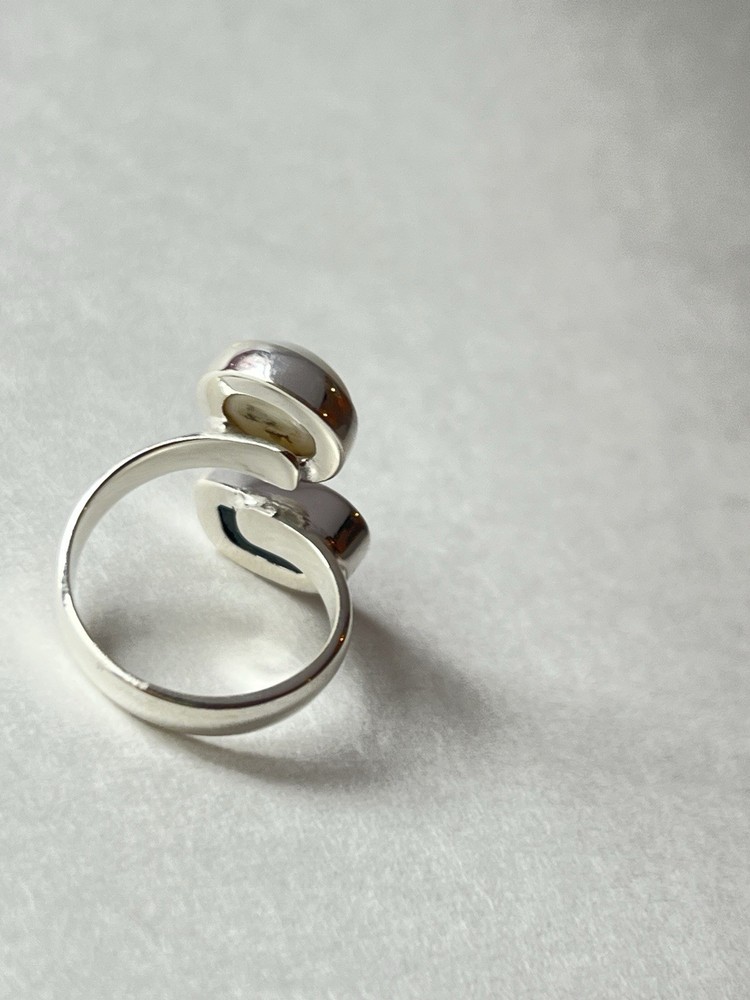 Pearl & Geode Adjustable Ring 925 Sterling Silver Size 7