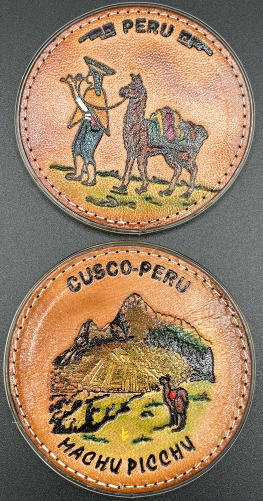 Cusco Peru Leather Coaster Set Embossed Colored Leather Set Of 6 Different Scene
