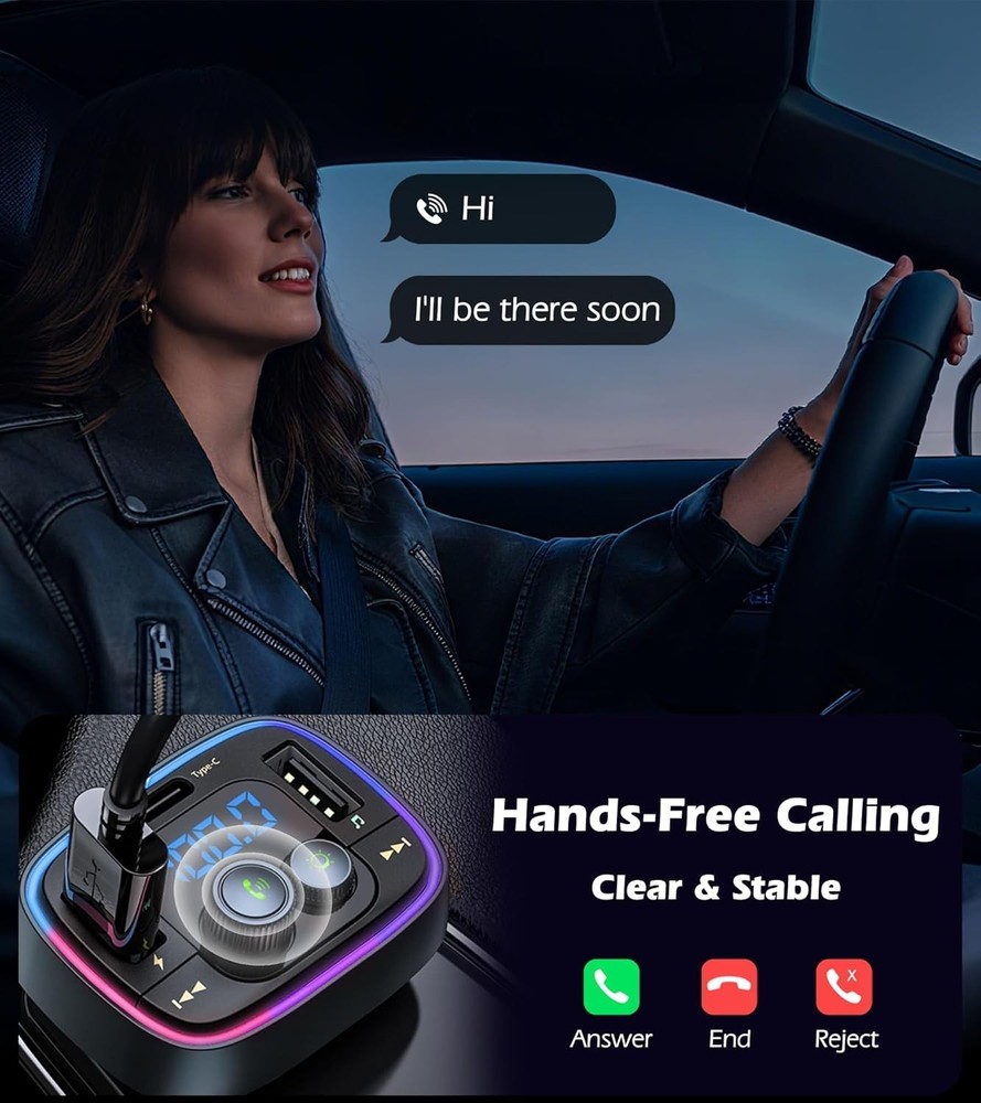 Luxurious USB C Bluetooth 5.4 Car Adapter with FM Transmitter & Fast Charging