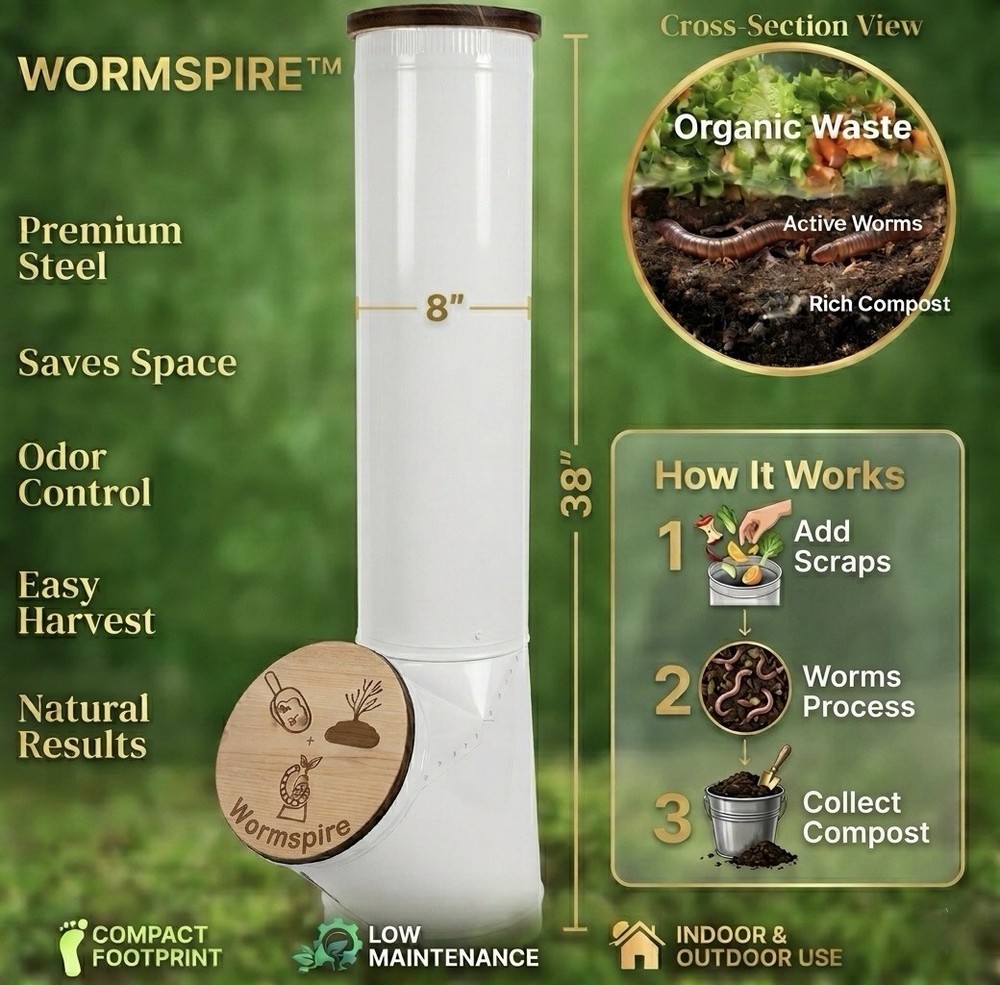 Effortless Composting - Wormspire™ Vertical Compost System For Small Spaces