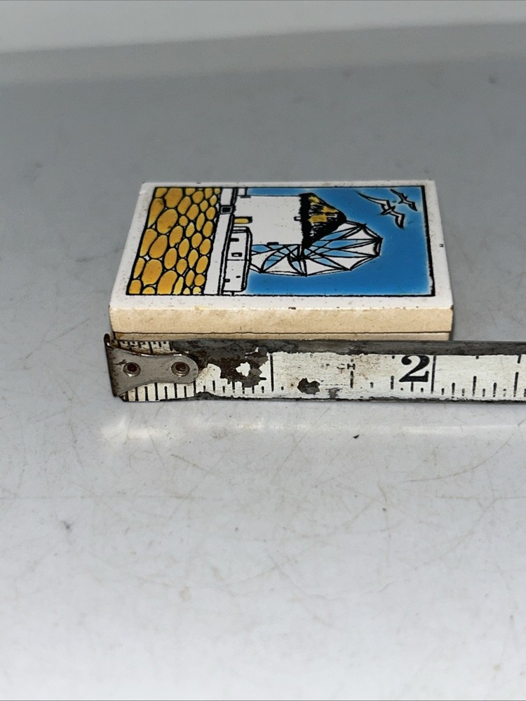 Vtg Glazed Ceramic Match Box Tile Top Greece 1.5x2”