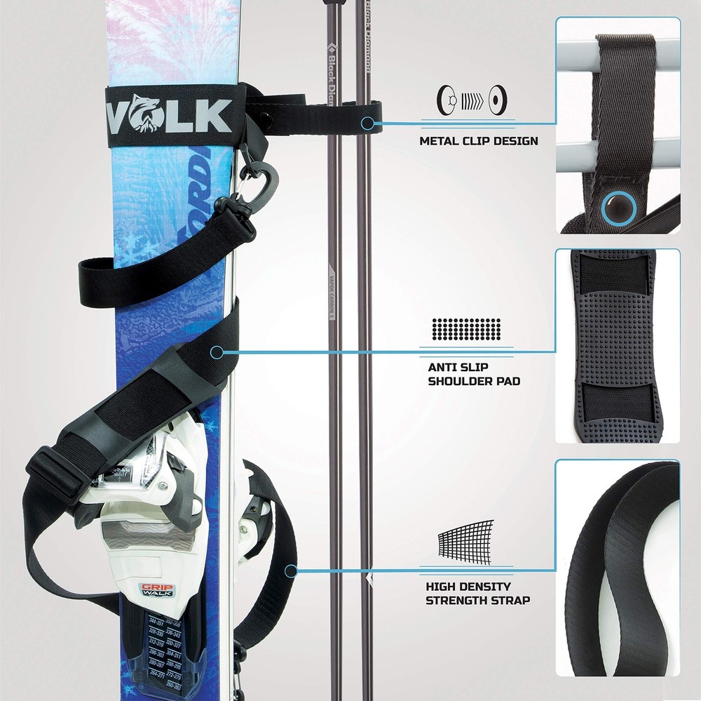 Volk Ski Strap and Pole Carrier - 2 Sets per Pack - Skiing Accessory for Easy...