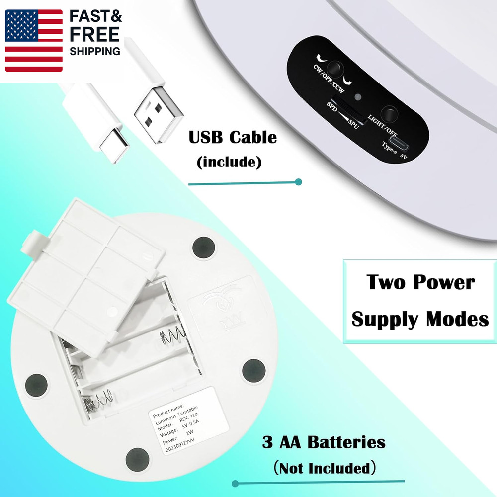 Rotating Display Stand, Spinning Display Stand with Colored Lights, Lighted LED