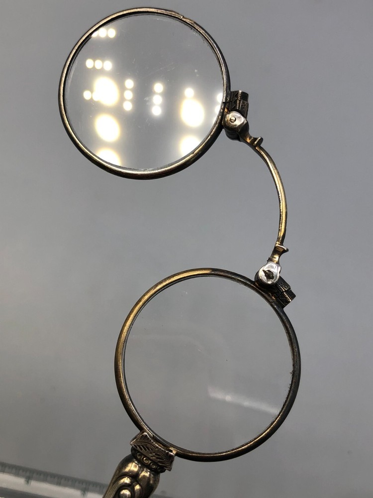 Antique Lorgnette Opera folding Spectacles 7.75", Silver plated handle