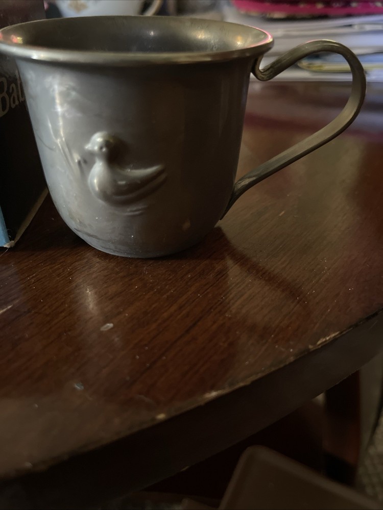 Vintage Silver Baby Cup Duck Embossed