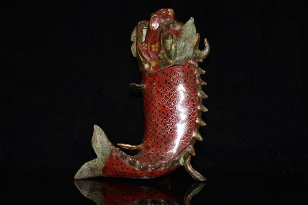 Dragon Fish Incense Burner : Cloisonne and Copper