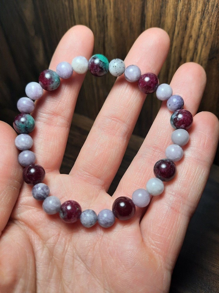 Handmade Lepidolite x ruby zoisite Crystal beaded bracelet