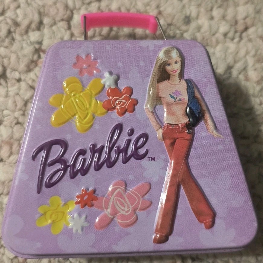 Vintage 2003 HTF Barbie Micro Tin Candy Mini Suitcase Collectible Empty