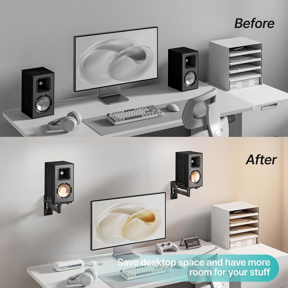Adjustable Speaker Wall Mounts, 55 Lbs Capacity, Dual Speaker Wall Stands for Mo