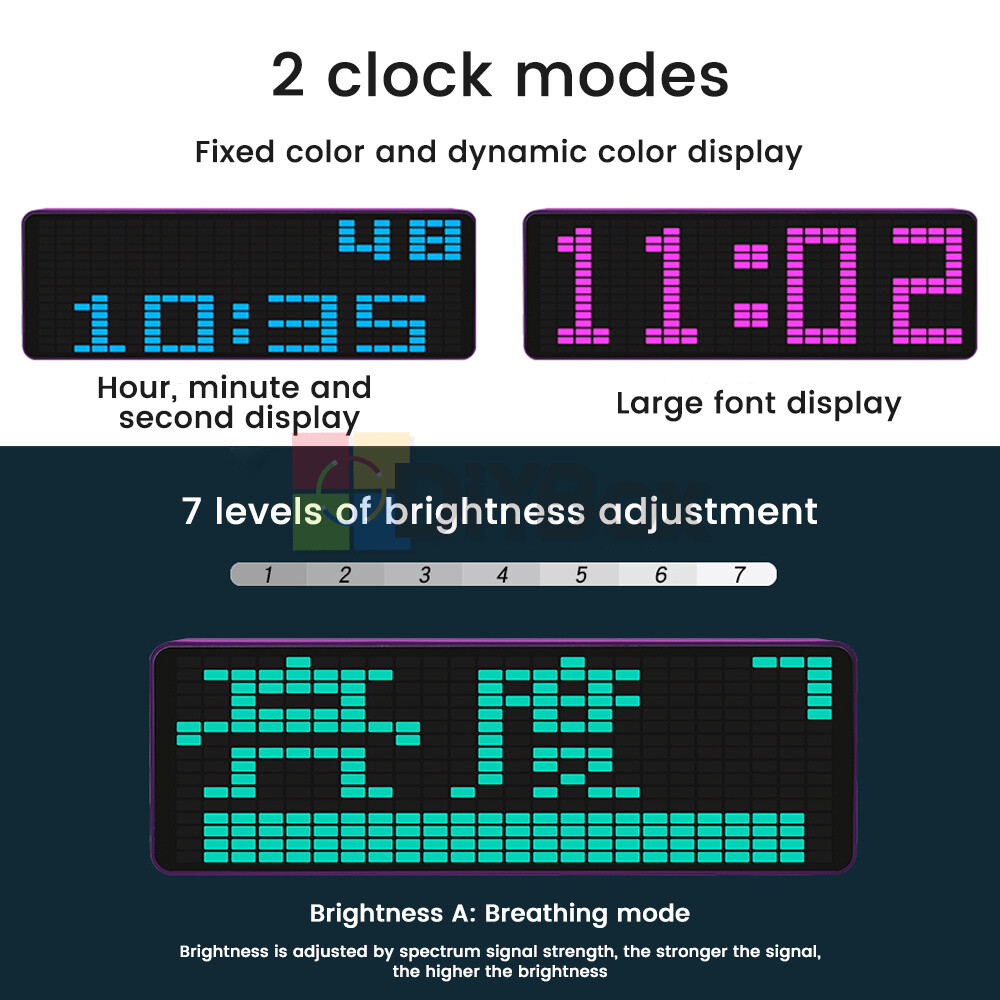 MIC+CABLE Sound Level Meter Clock LED Audio Display Music Spectrum Visualizer