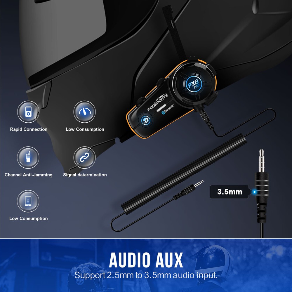 FX8 Pro Motorcycle Helmet Intercom Bluetooth Headset 8 Riders 1KM Communication