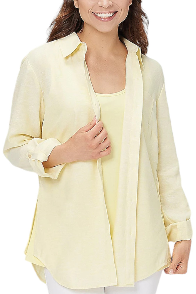 Susan Graver Easy Linen Blend Cross-Dyed Tunic Lemon
