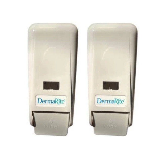 DermaRite Soap Dispenser Manual Push 800mL White Front Loading Wall Mount 2 Pack
