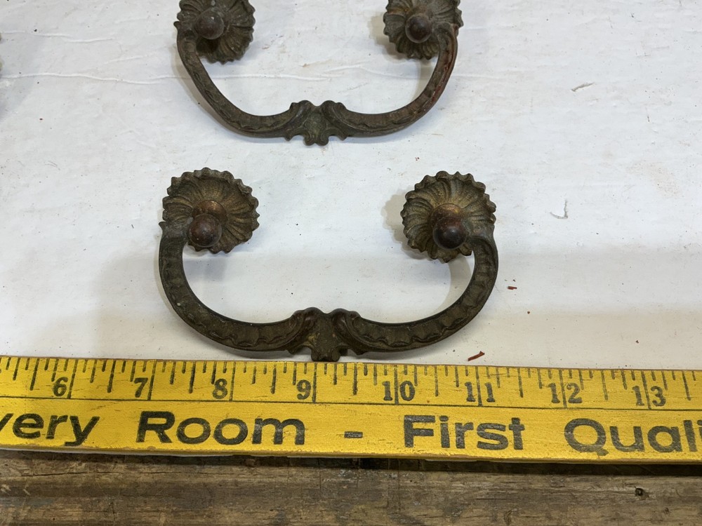 6 VINTAGE SOLID BRASS DRAWER PULLS**PLEASE READ DESCRIPTION**