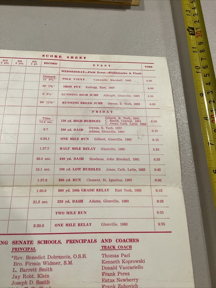 1966 66th Annie, Senate Track & Field Meet West Tech Field Program Scorecard