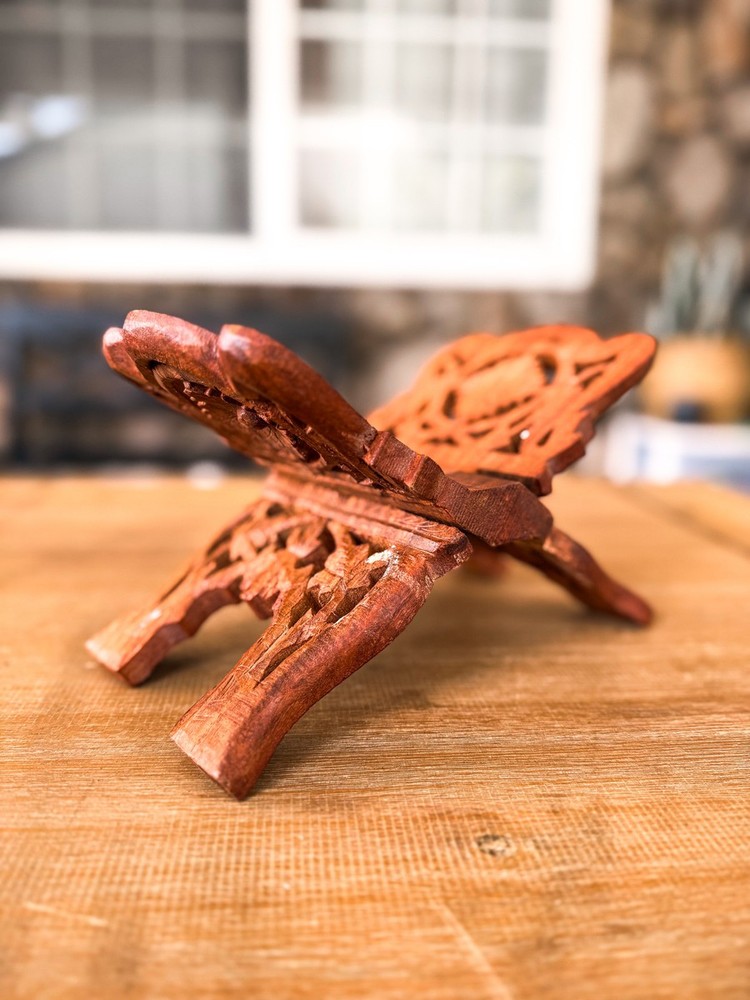 Hand Carved Wooden Folding Book Stand