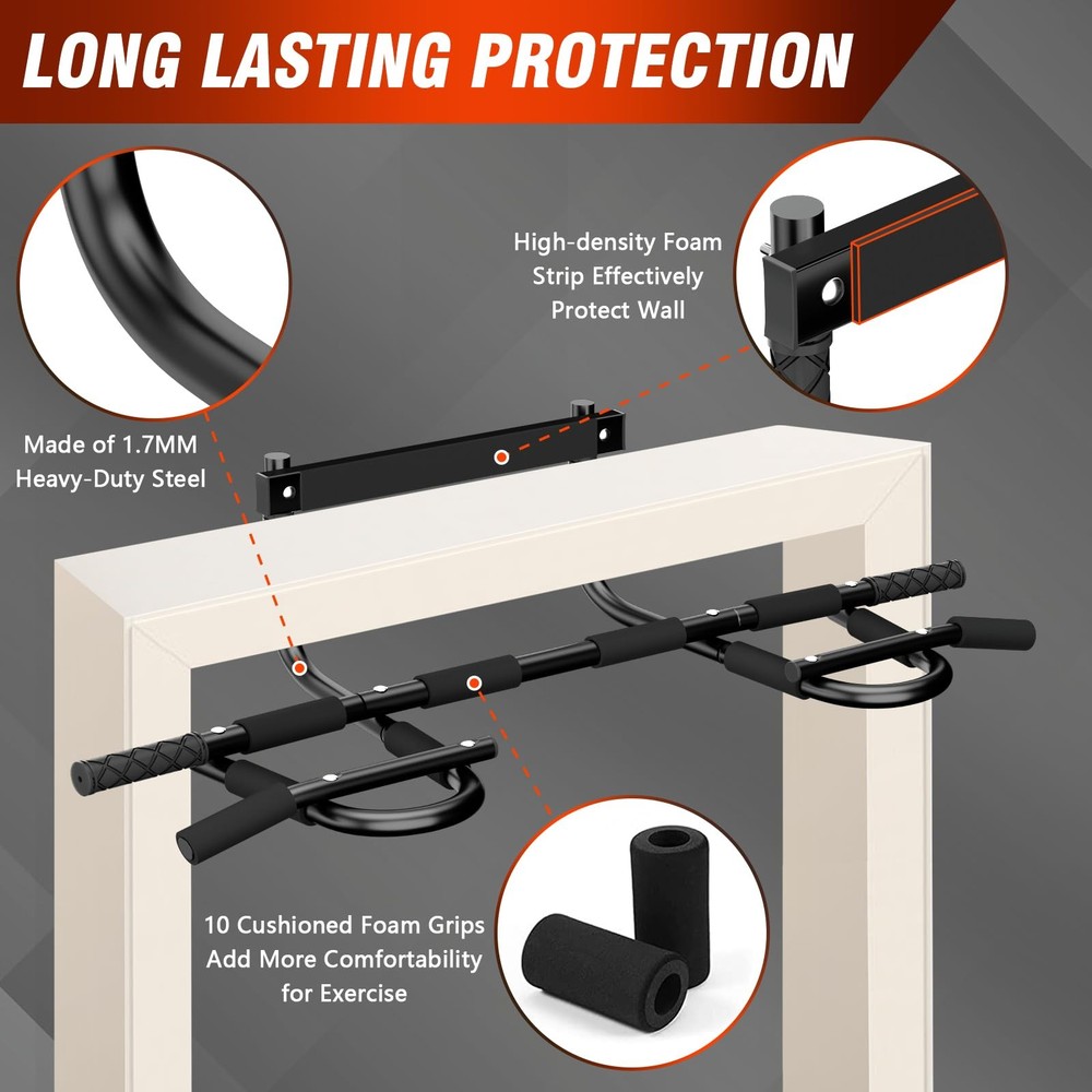 Multi Grip Pull Up Bar for Strength Training - Door Frame Wide Pull-up Black