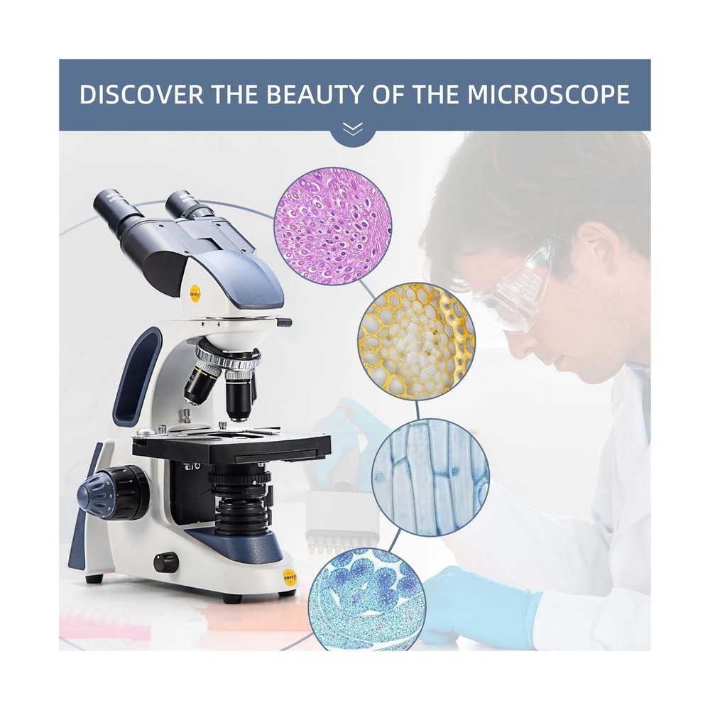SWIFT SW380B Compound Binocular Microscope 40X-2500X, with 5MP USB Camera,Mic...