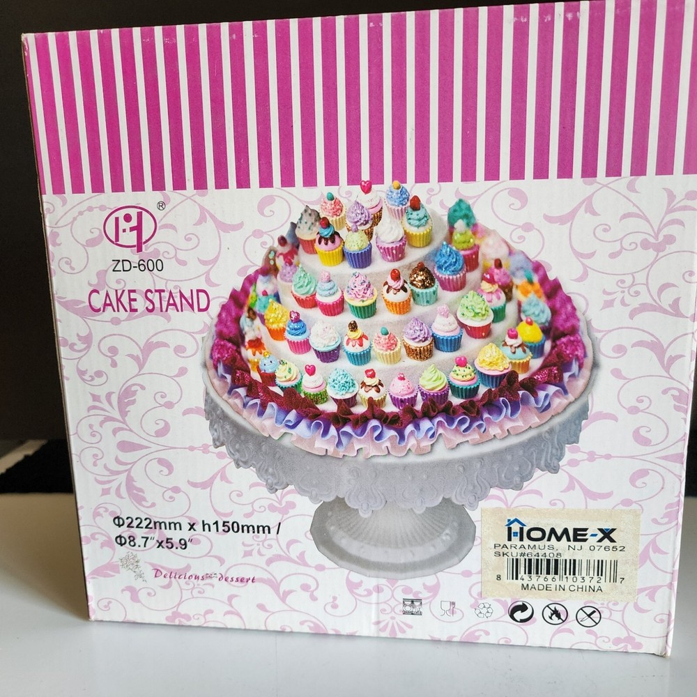 White Plastic Pedestal Cake Stand with Decorative Edges