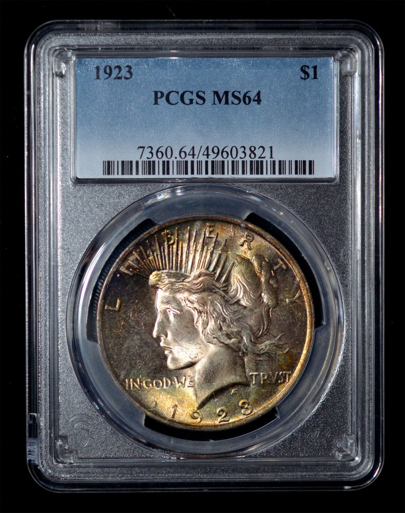 PCGS MS64 1923 Peace Silver Dollar nicely toned both side